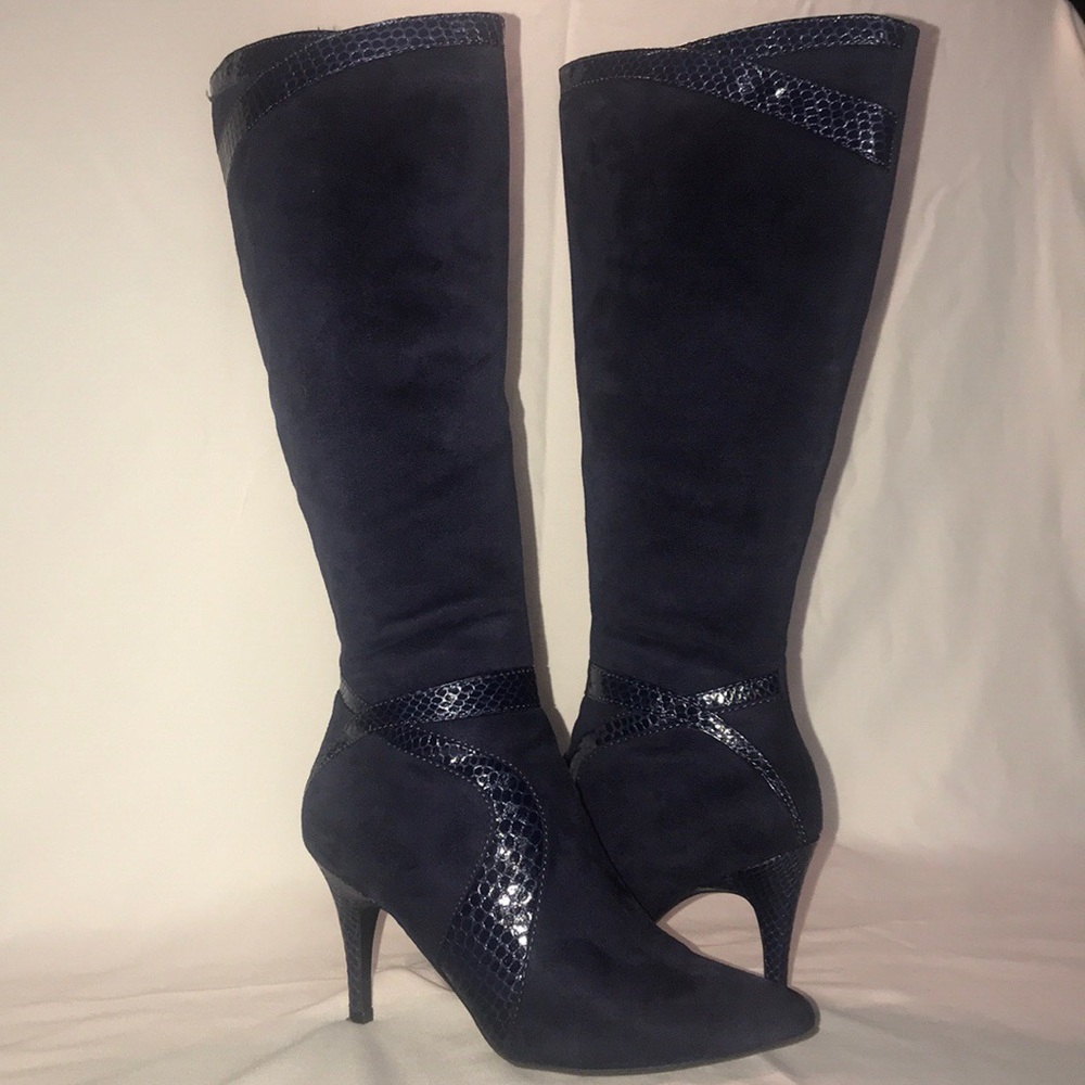 Impo Navy Blue Suede and Snake Trim Tall Boot